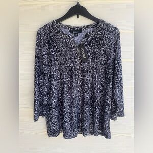 Briggs New York Women's Black and Gray Patterned Blouse